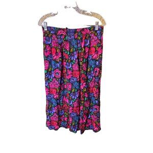 Vintage 80s Pliers Ltd Colorful Floral Midi Partial Elastic Waist Skirt